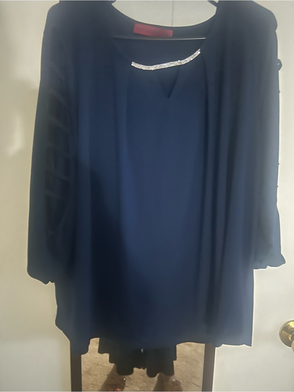 Navy Blue Jewel-Accent Women's Tunic Top